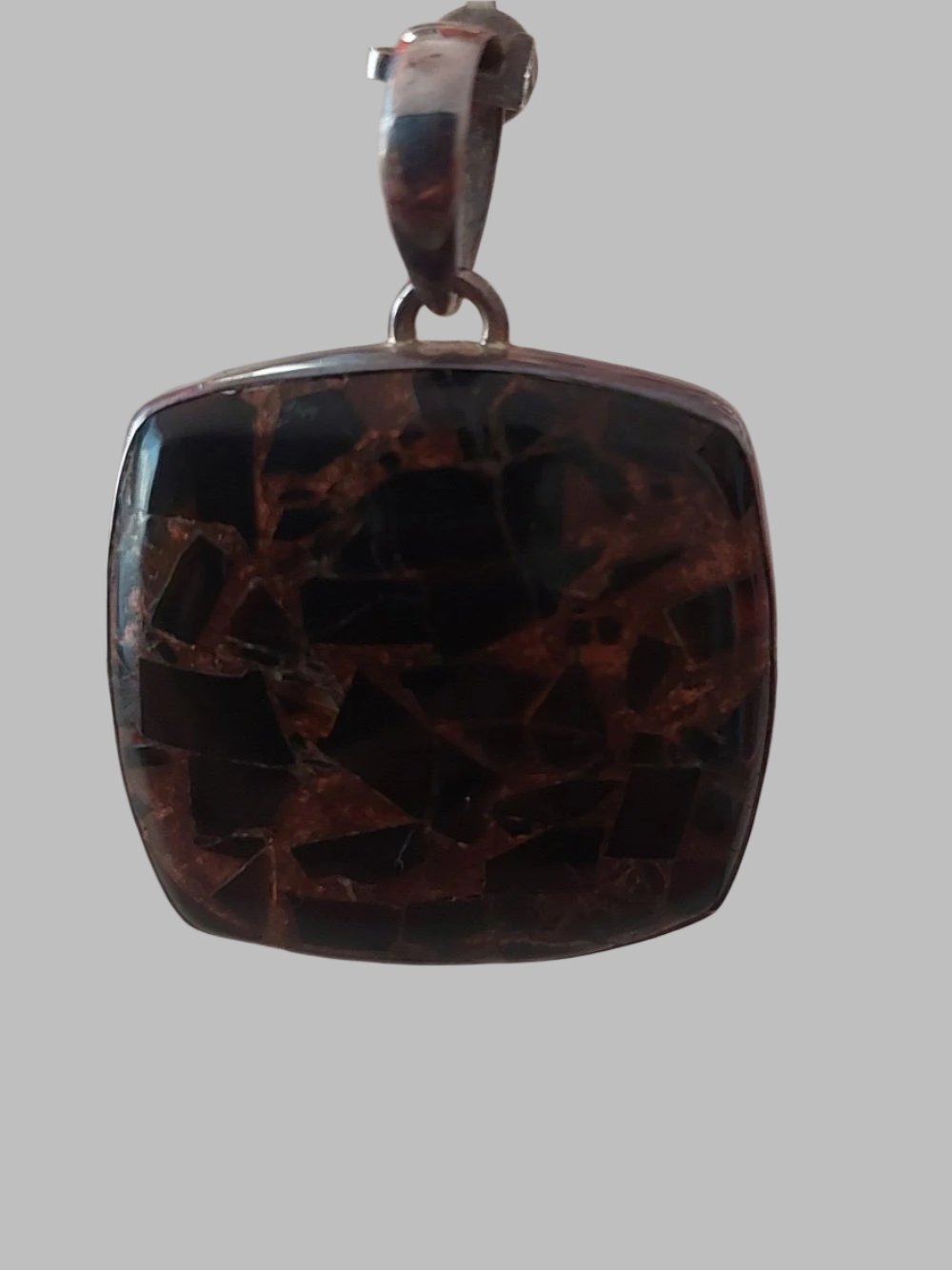 Copper & Black Turquoise Square Crystal Sterling Silver 925 Pendant