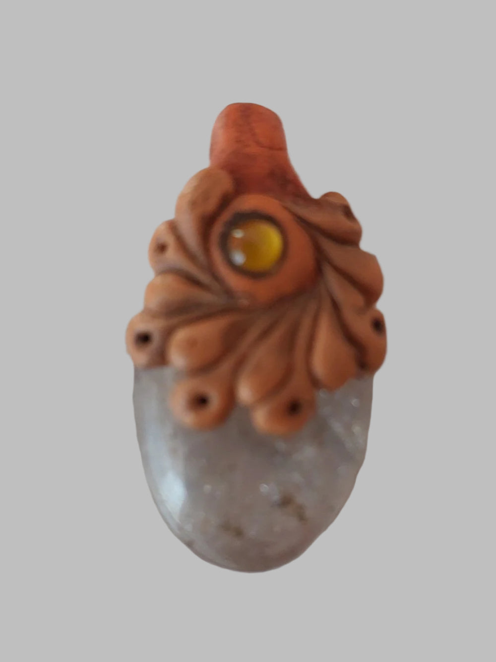 Smokey Quartz Tibetan Ceramic Clay Pendant