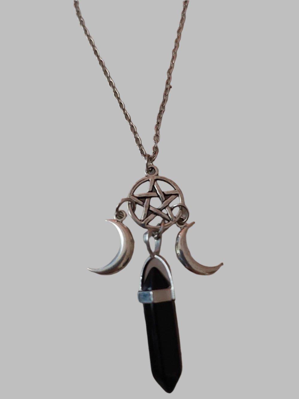 Pentagram With Moons Black Metal Resin Necklace