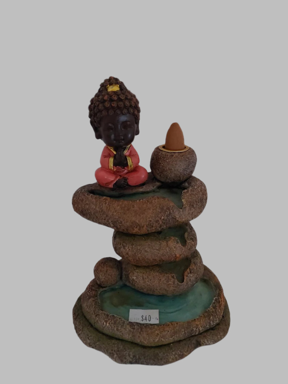 Sitting Buddha On Rock Back Flow Burner