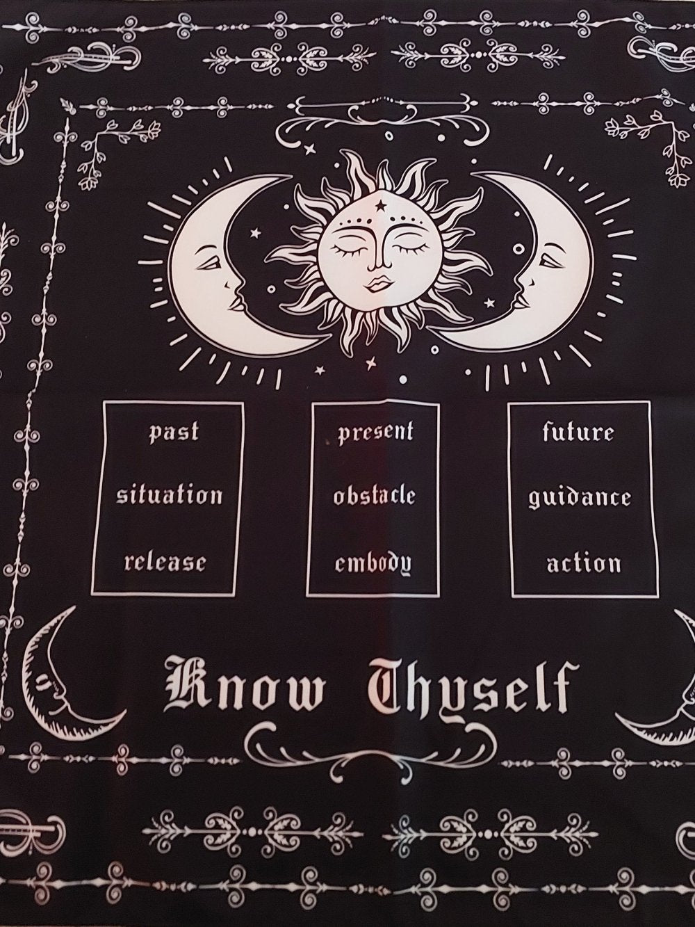 Know Thyself Black Tarot Cloth