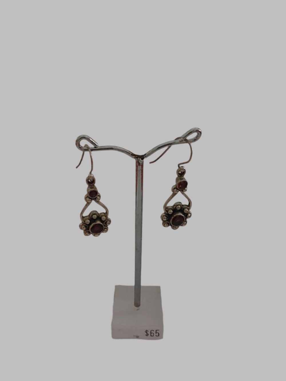 Garnet Flower Crystal Sterling Silver 925 Drop Earrings