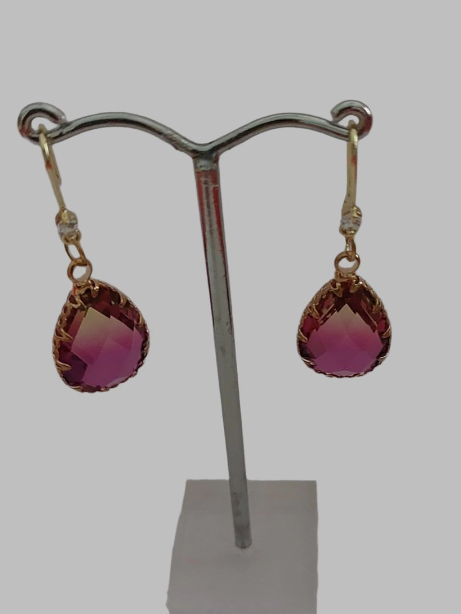 Pink & Faceted Gold Drop Earrings