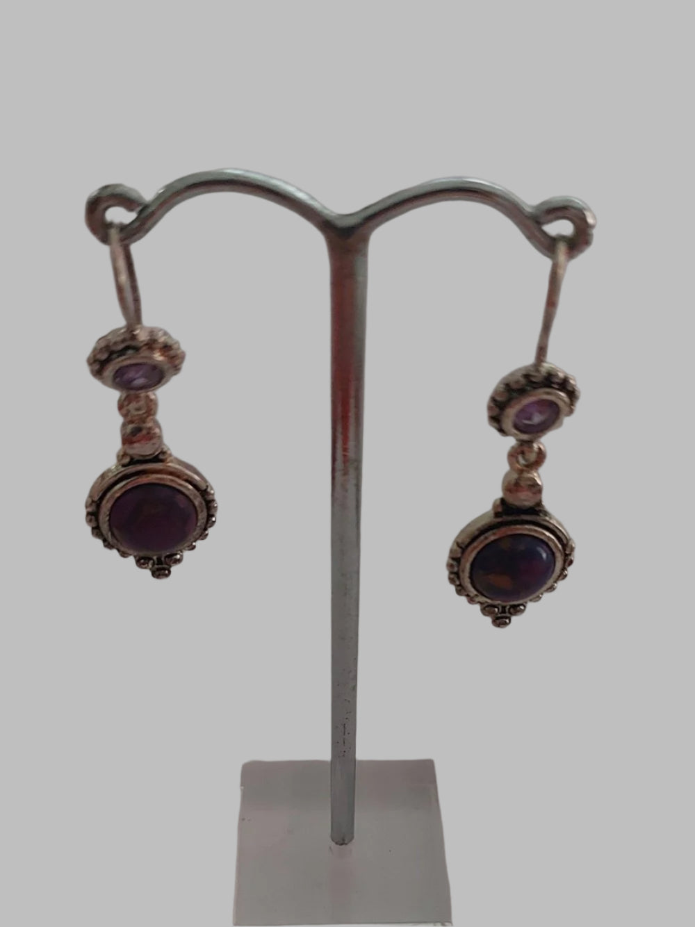 Purple Mojave & Amethyst Crystal Sterling Silver 925 Drop Earrings