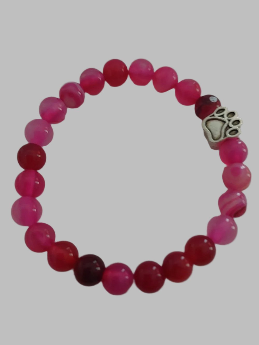 Pink Agate Crystal Bead With Paw Stretch Bracelet