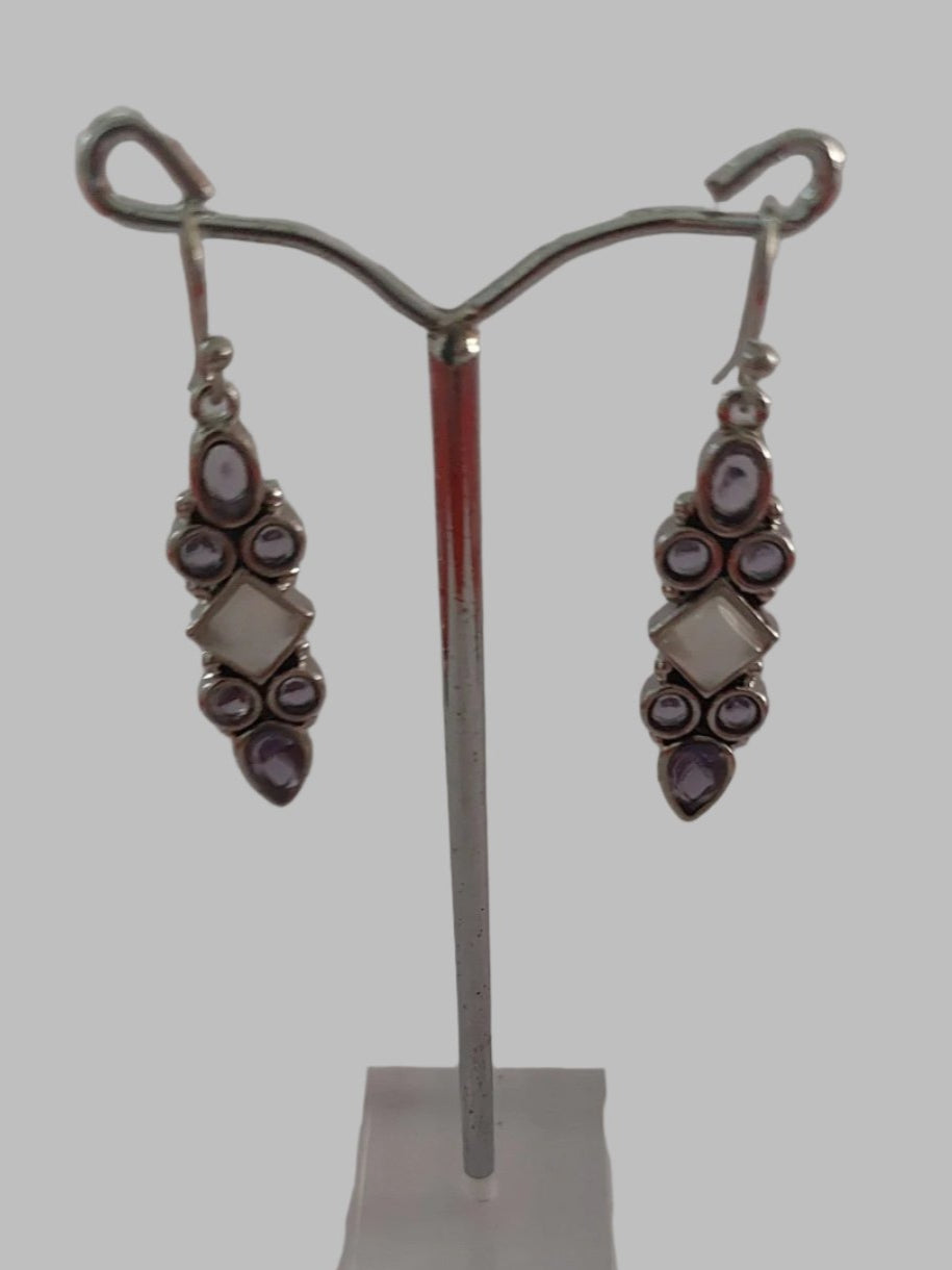 Amethyst & Rose Quartz Crystal Sterling Silver 925 Drop Earrings