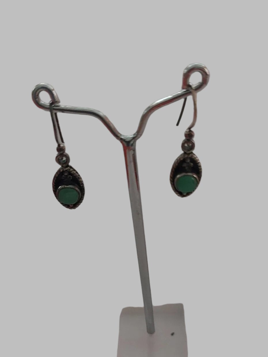 Green Onyx Vintage Crystal Sterling Silver 925 Drop Earrings