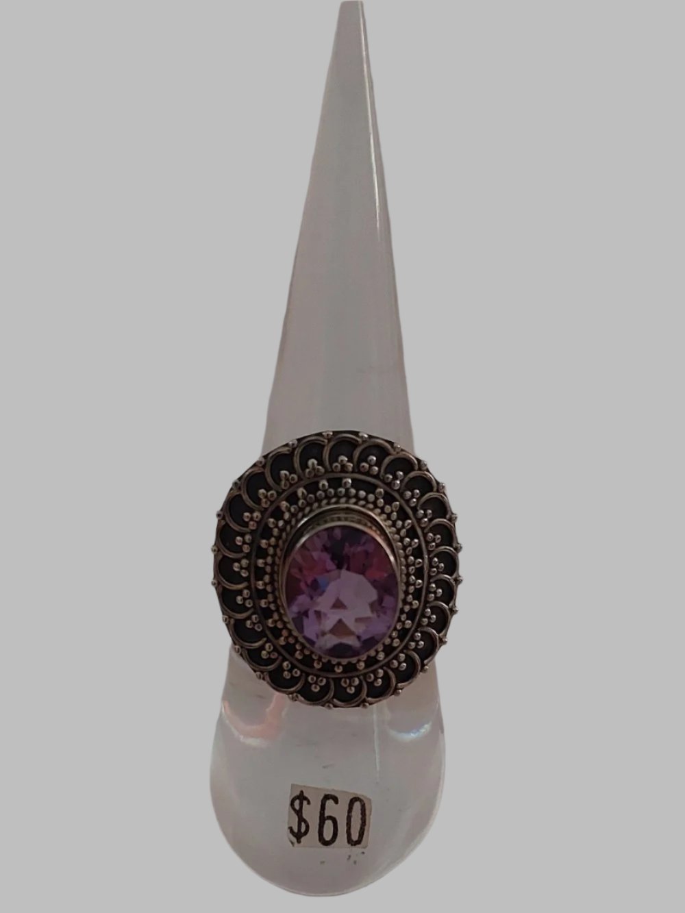 Amethyst Faceted Dot Oval Crystal Sterling Silver 925 Ring