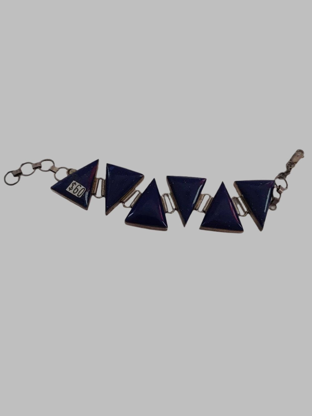 Lapis Lazuli Crystal Triangle Sterling Silver 925 Bracelet