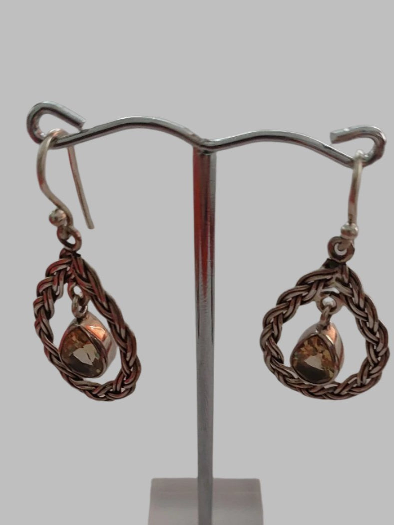 Citrine Crystal Platted Sterling Silver 925 Drop Earrings