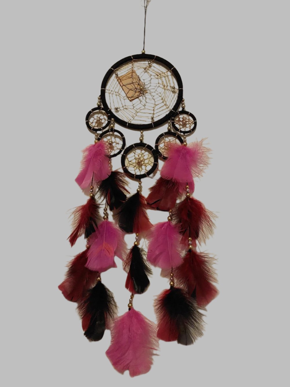 Black ,Pink, Burgundy Feather & Beads Dreamcatcher