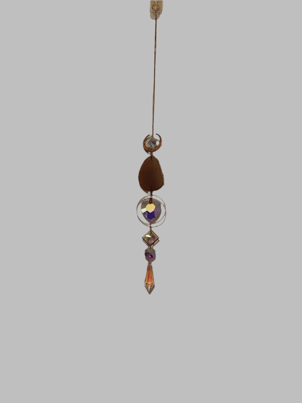 Heart With Brown Agate Crystal Suncatcher