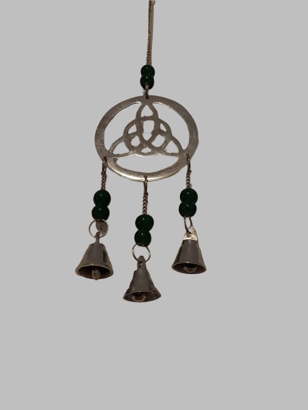 Silver & Green Bead Triquetra Bell Suncatcher