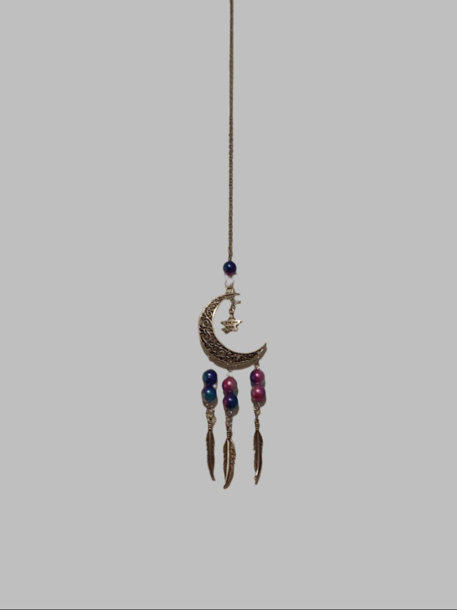 Moon & Beads With Metal Feathers Suncatcher