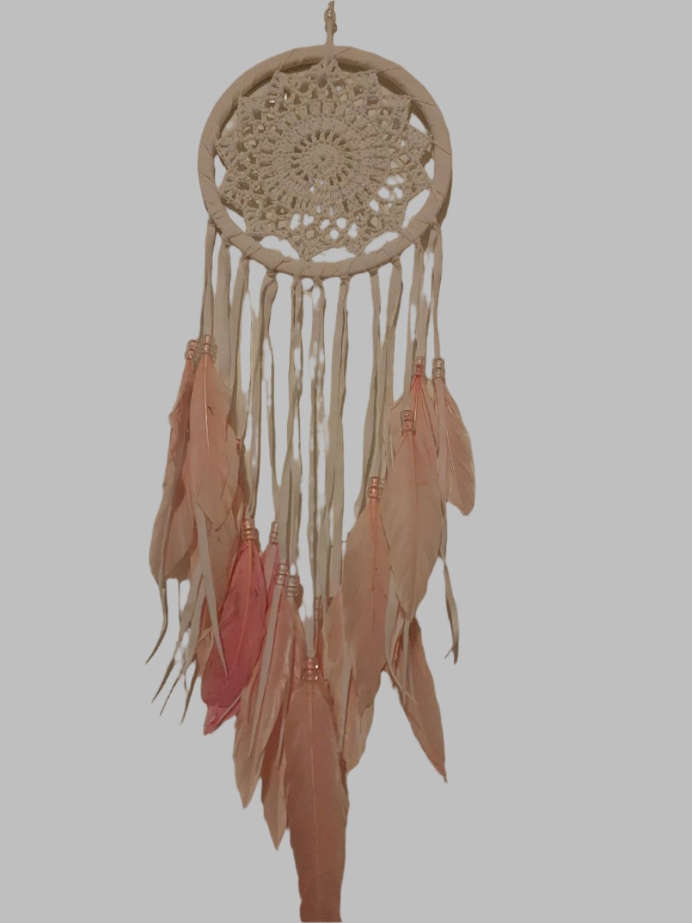 Pale Pink & White Beads Crochet Dreamcatcher