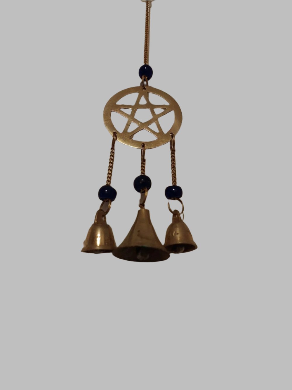 Pentagram Brass & Blue Beads Bells Suncatcher