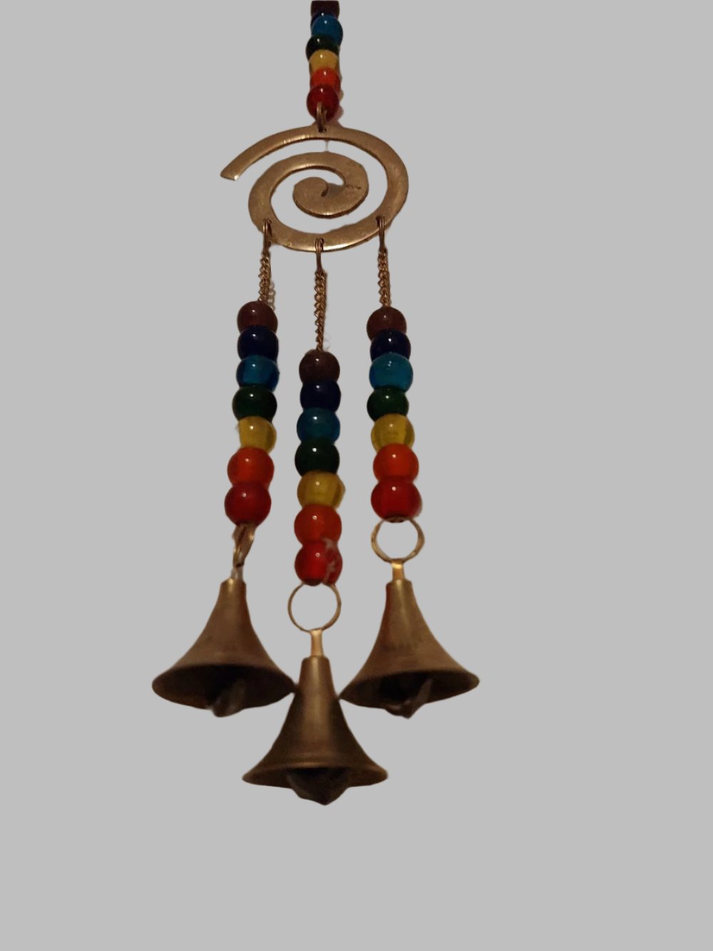 Chakra Swirl Glass Beads Brass Bell Suncatch