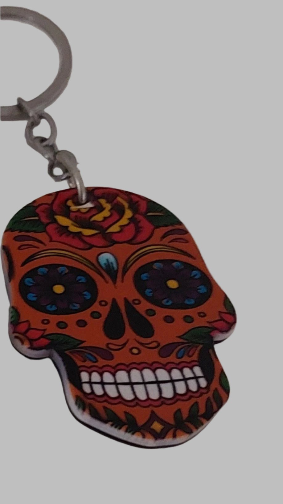 Orange Skull Resin & Metal Keyring