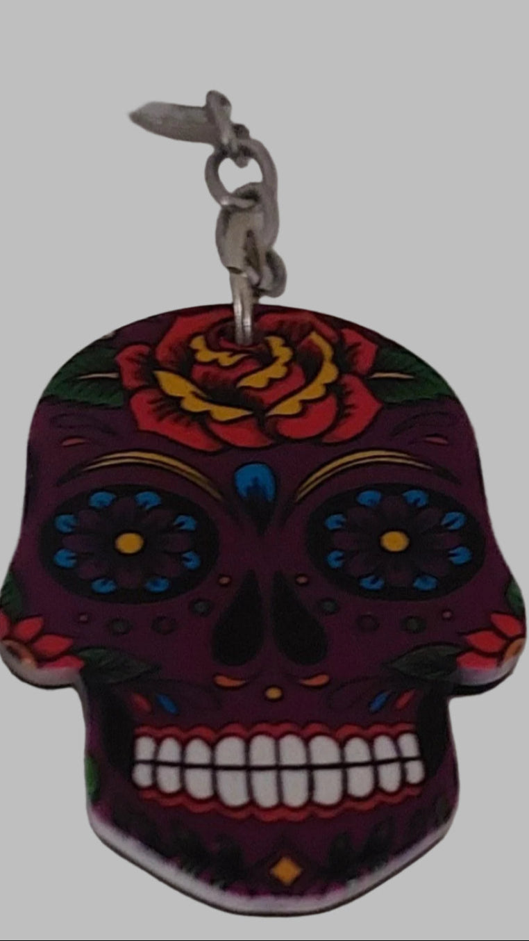 Purple Skull Resin & Metal Keyring