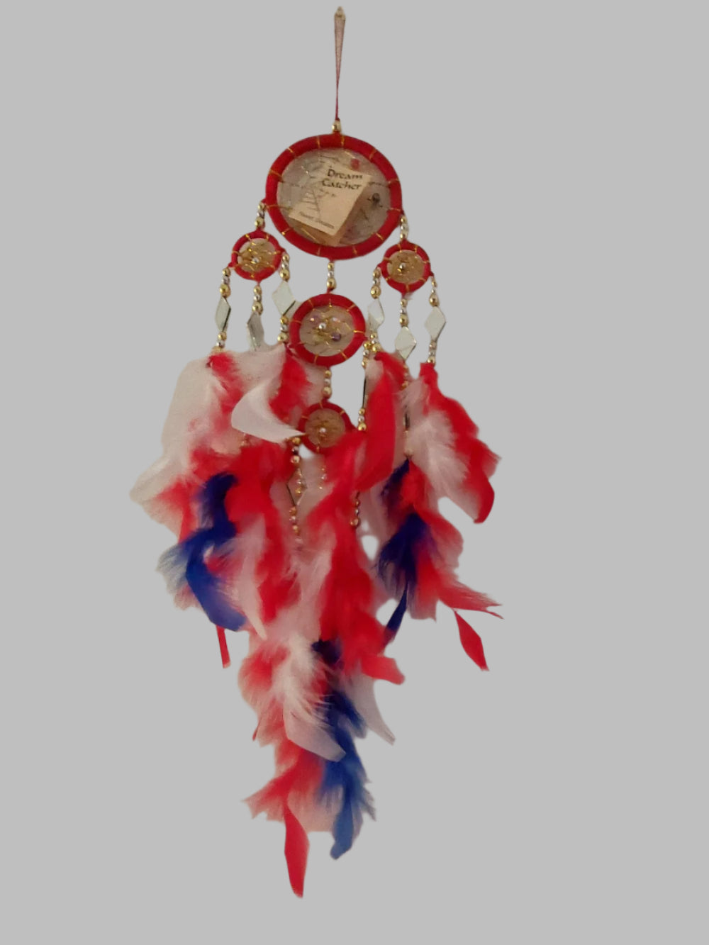 Red Blue White, & Glass Gold Beads Dreamcatcher