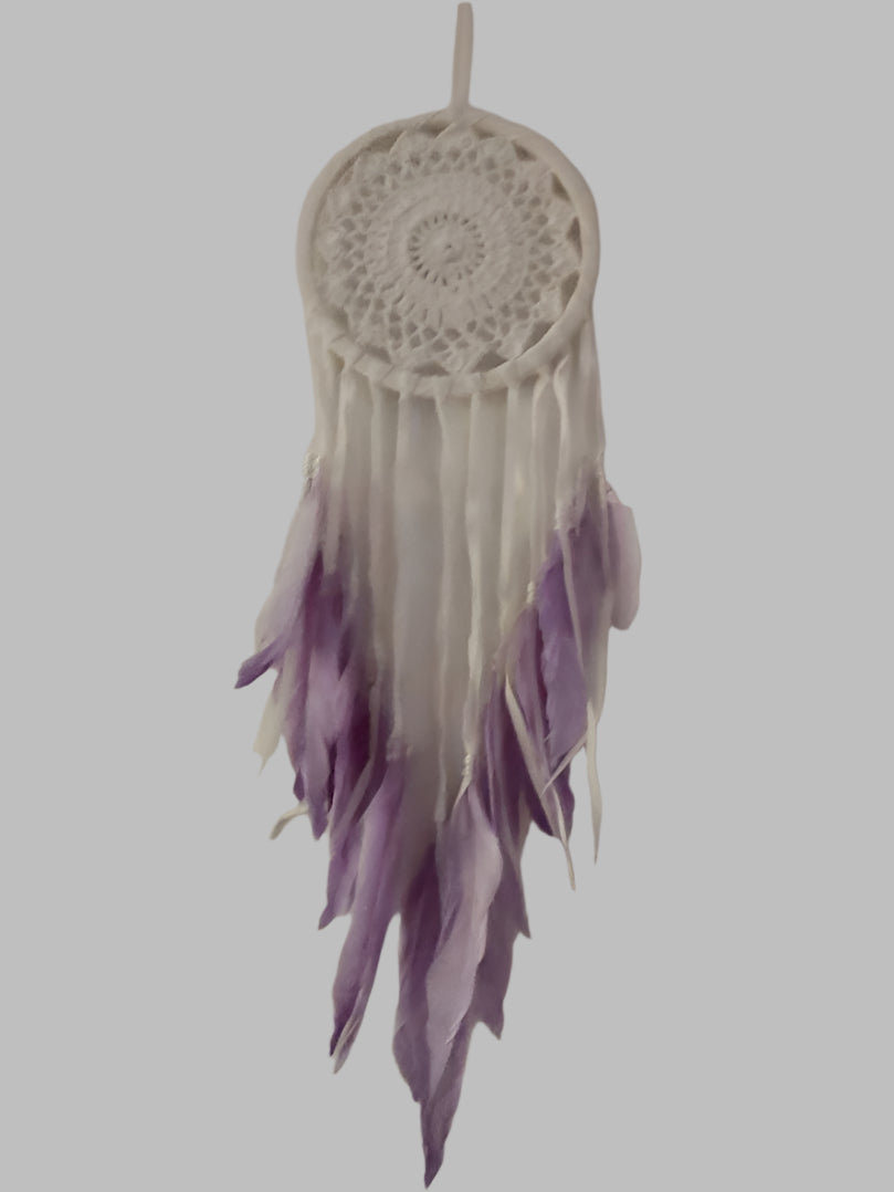 White & Lilac With Beads Crochet Dreamcatcher