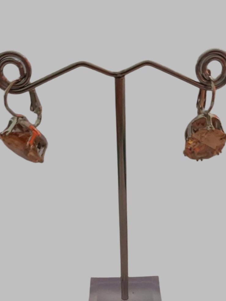Peach Quartz Crystal Faceted Pierce & Clip Sterling Silver 925 Drop Earrings