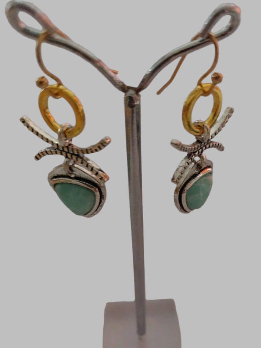 Circle & Stone Drop Earrings