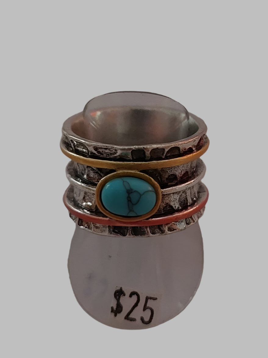 Wide Band With Resin Stone Metal Ring