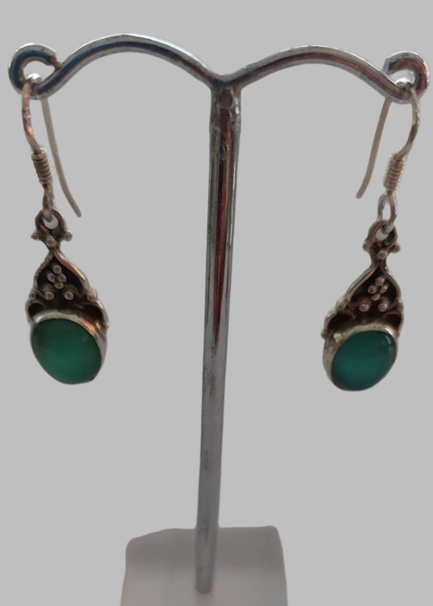 Green Aventurine Crystal Sterling Silver 925 Drop Earrings