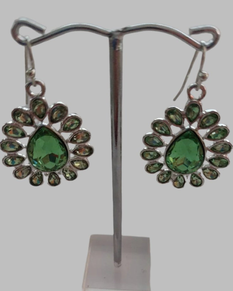 Light Green Stone & Metal Drop Earrings
