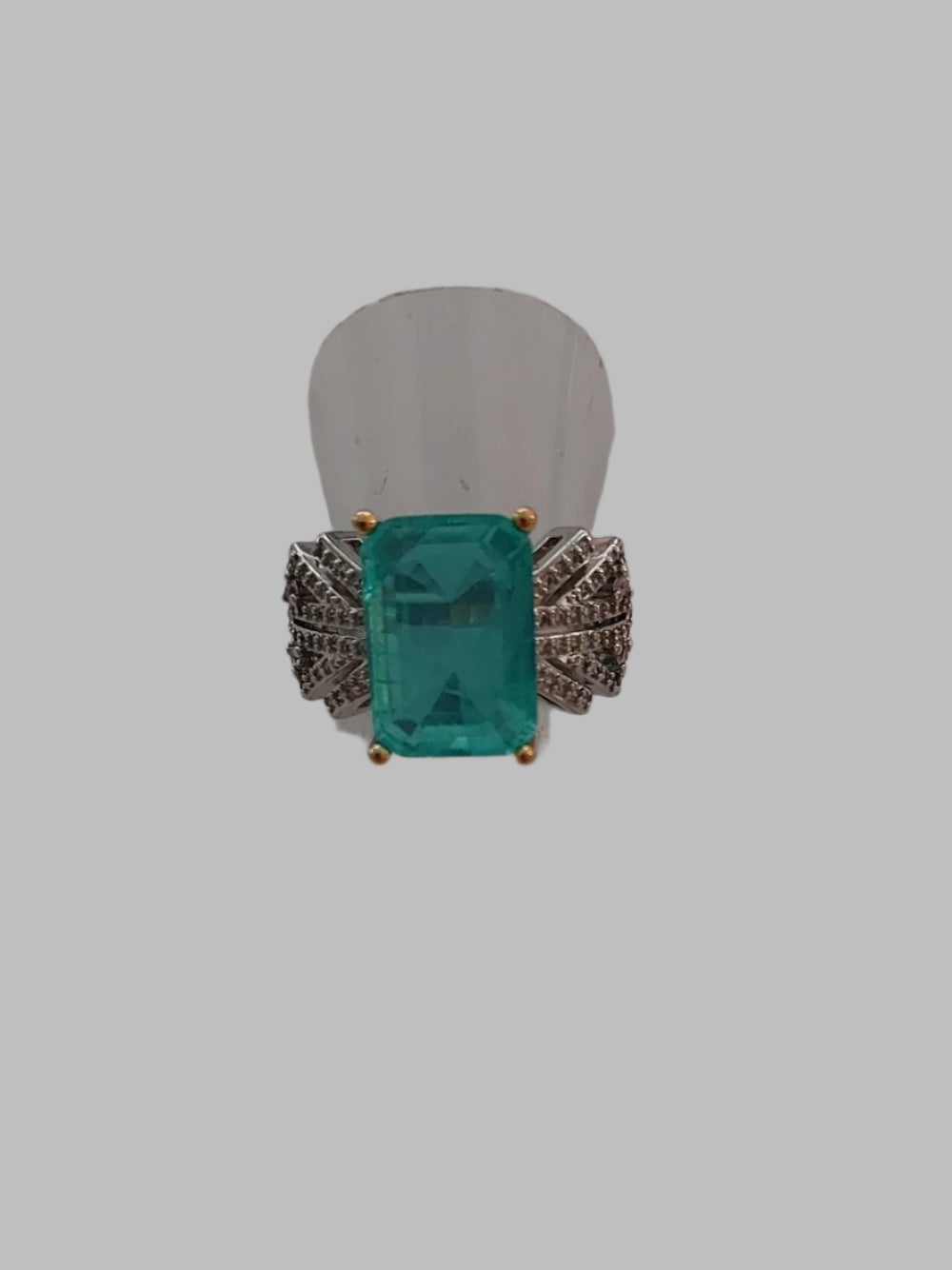 Square Green Cubic With Rhinestones Crystal Adjustable Metal Ring