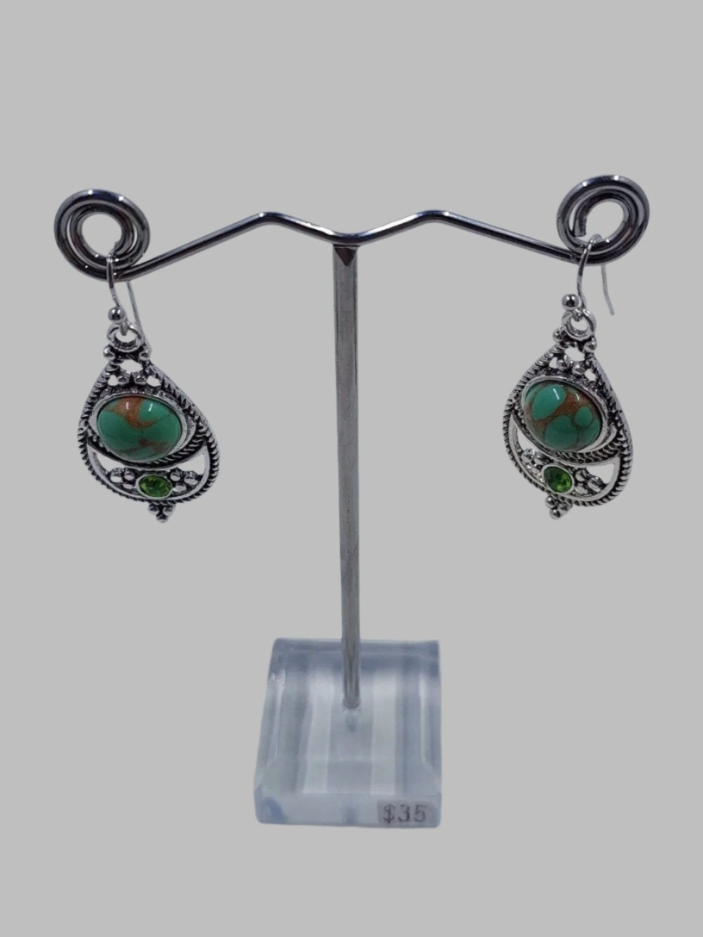 Lime Green & Metal Tear Drop Earrings