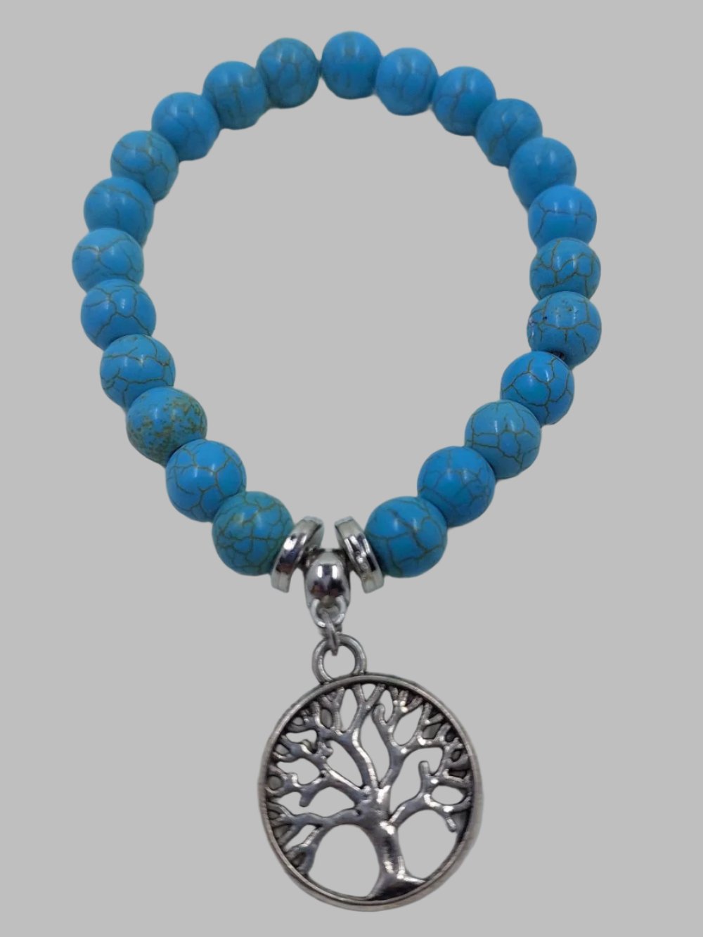 Blue Howlite Bead With Tree Of Life Charm Stretch Bracelet