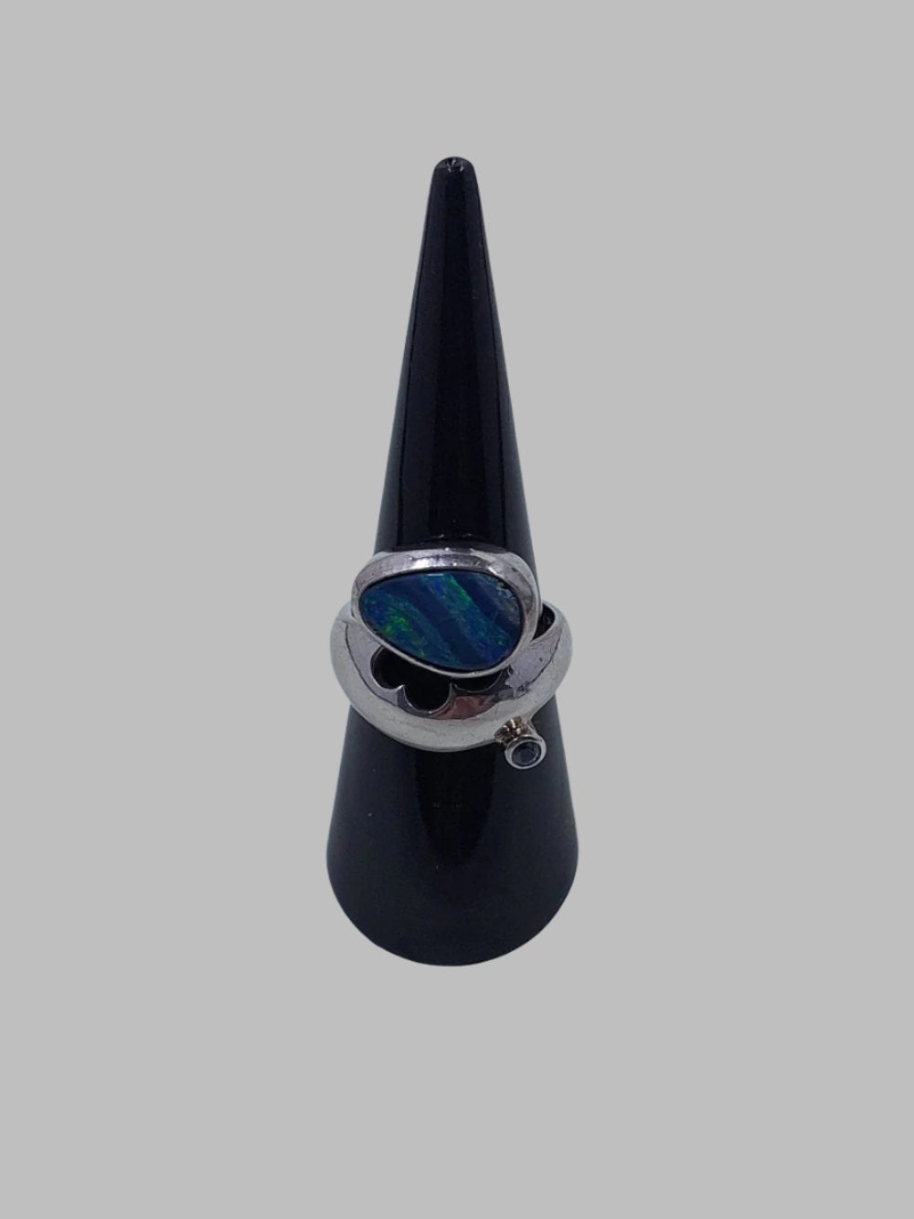 Blue Opal With Crystal Sterling Silver 925 Ring