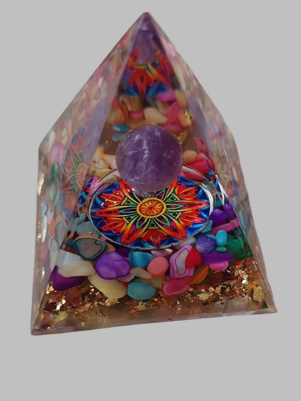 Resin & Crystal Mandala Pyramid