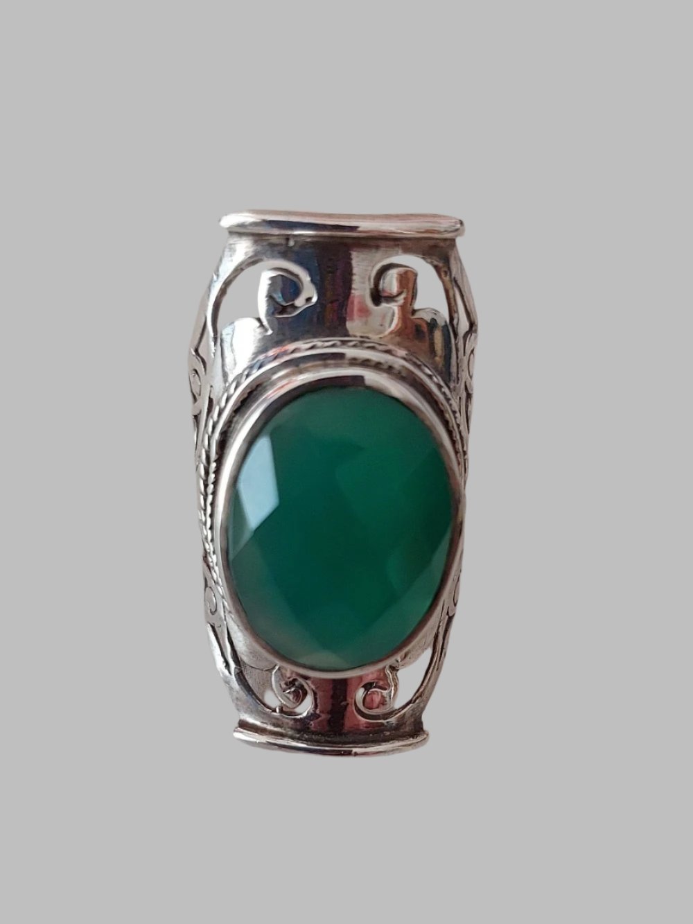 Green Onyx Faceted Crystal Sterling Silver 925 Ring