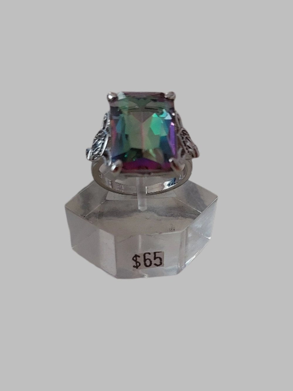 Mystic Quartz Square Cut Crystal Sterling Silver 925 Ring